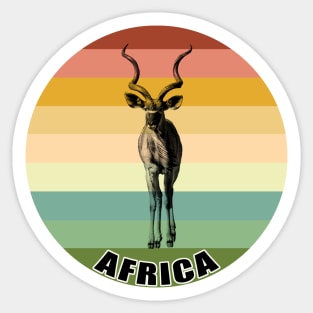 Greater Kudu Bull Full Figure on Vintage Retro Africa Sunset Sticker